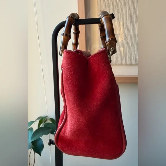 Gucci Red Suede Bamboo Mini Tote w/ Original Strap - Picture 10 of 13